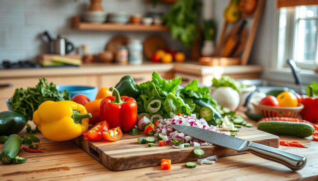 chopping vegetables